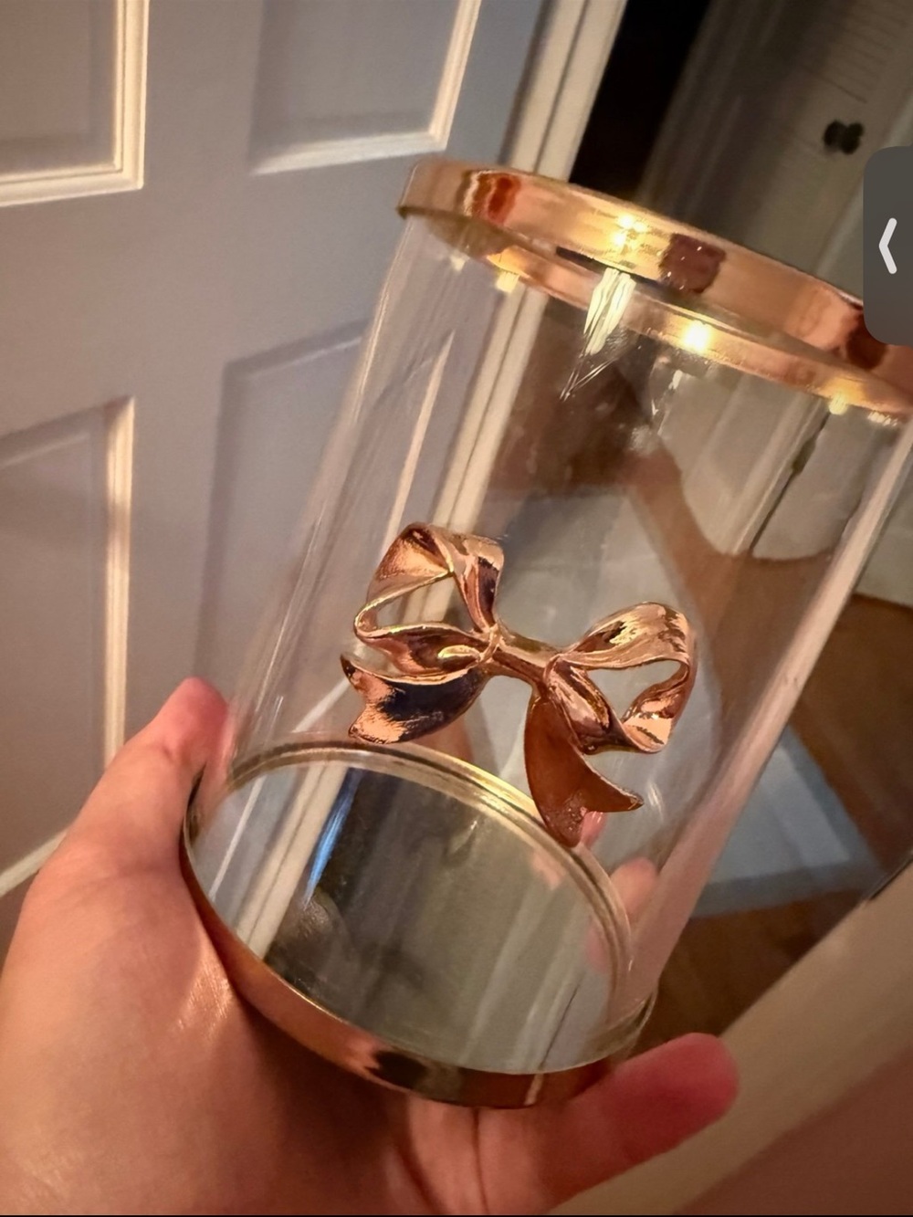 Glass Accent Jar with Rose Gold Bow Accent